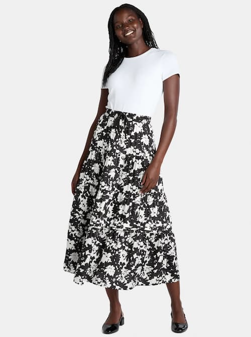 Time and Tru Women's Printed Tiered Midi Skirt